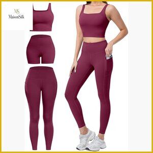 High Waisted Leggings with Pockets Tummy Control Yoga Set Sports Bra